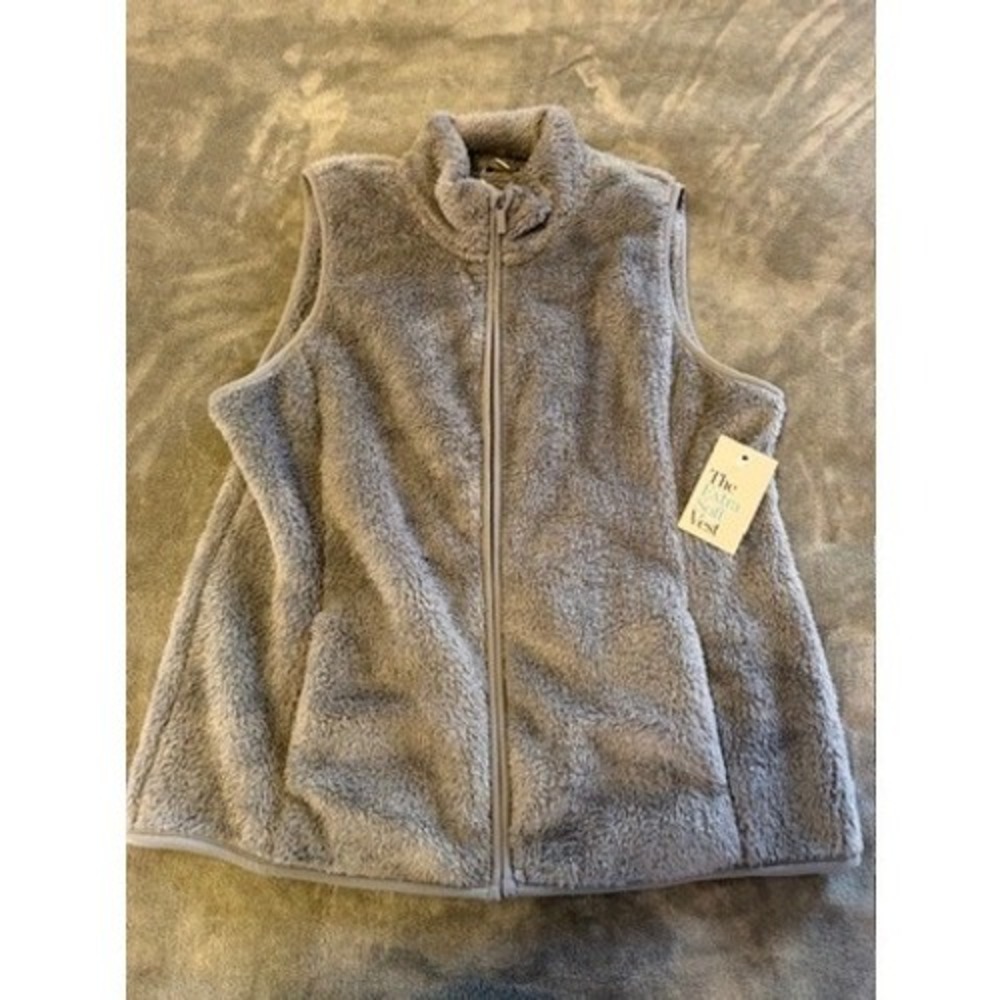Croft & Barrow Womens Gray Fleece Vest Size‎ Medium Full Zip Pockets Warm Casual